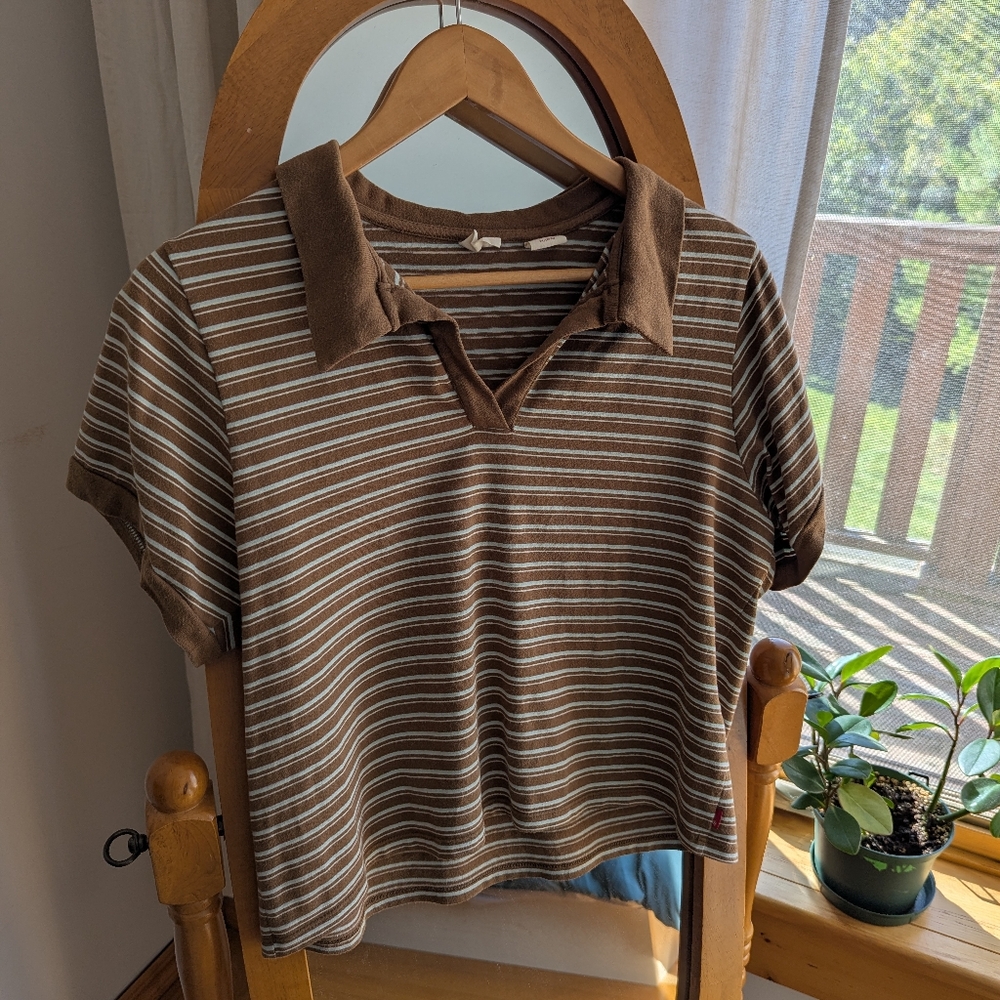 ✨ Levi's Brown and White Striped Polo Shirt